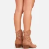 Clearance Andrea Embroidered Detail Pointed Toe Western Cowboy Ankle Boot In Camel Faux Suede BOY Ankle Boots | Calf Boots