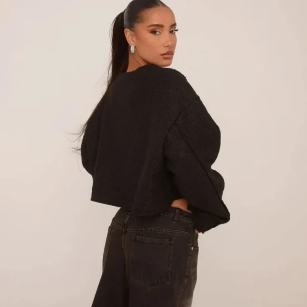 Hot Asymmetric Button Front Cropped Jacket In Faux Wool Coats & Jackets
