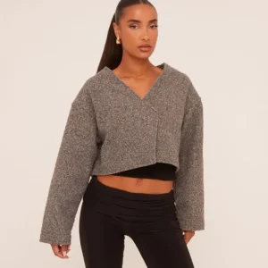 Best Sale Asymmetric Button Front Cropped Jacket In Faux Wool Coats & Jackets | Cropped Jackets