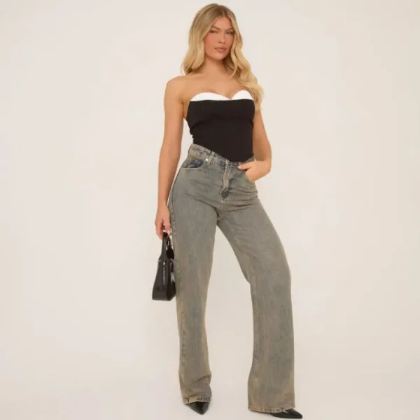 Outlet Bandeau Contrast Trim Corset Top In Black Tops