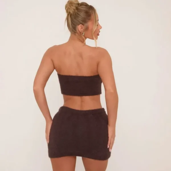Clearance Bandeau Crop Top In Chocolate Brown Fluffy Knit Knitwear | Knitwear