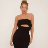 Online Bandeau Cut Out Front Maxi Dress In Black Knit Knitwear | Knitwear
