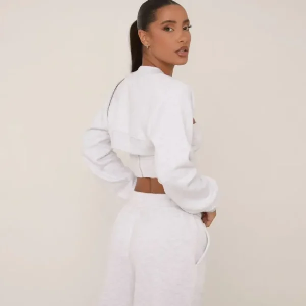 Cheap Bandeau Dipped Hem Top And Long Sleeve Bolero In Grey Marl Matching Sets | Loungewear