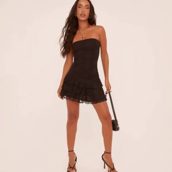 Online Bandeau Frill Hem Mini Dress In Lace Dresses | Basics