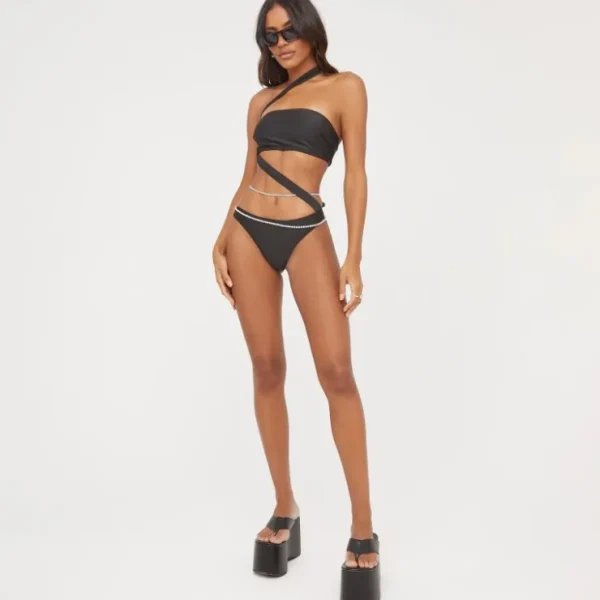 Outlet Bandeau Strap Detail Swimsuit In Black Swimwear