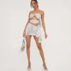 New Bandeau Twist Front Cut Out Detail Crop Top In Silver Metallic Crop Tops