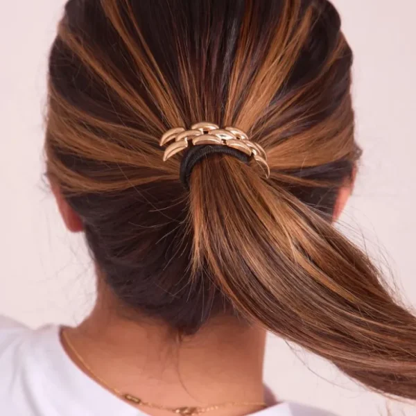 Clearance Bar Detail Hair Bobble In Gold Hair Accessories