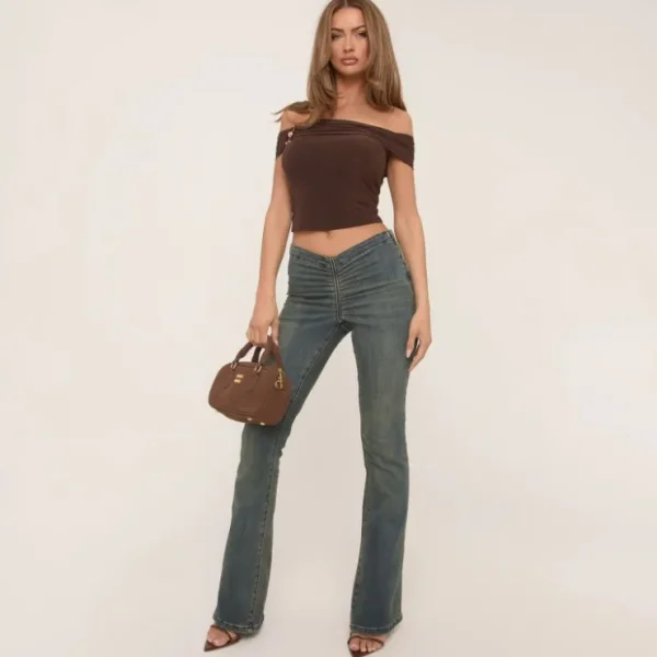 Clearance Bardot Gold Trim Detail Crop Top In Chocolate Brown Slinky Crop Tops