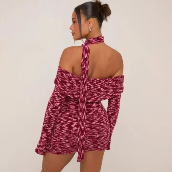 Shop Bardot Long Sleeve Mini Bodycon Dress With Matching Scarf In Burgundy Texture Dresses | Winter Going Out