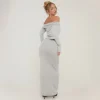 Best Bardot Ruched Maxi Bodycon Dress In Grey Winter Dresses | Maxi Dresses