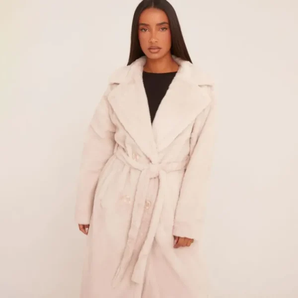 Flash Sale Belted Waist Maxi Coat In Faux Fur Coats & Jackets | Faux Fur Jackets