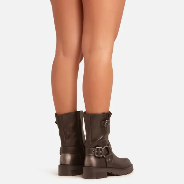 Cheap Brooks Buckle Ring Detail Ankle Biker Boot In Faux Leather Winter Boots | Ankle Boots