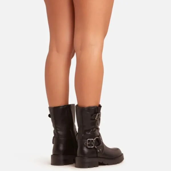 Flash Sale Brooks Buckle Ring Detail Ankle Biker Boot In Faux Leather Winter Boots | Ankle Boots