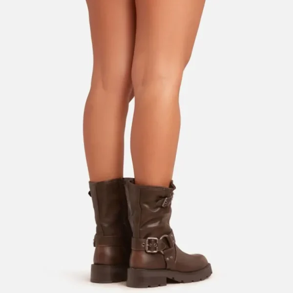 Cheap Brooks Buckle Ring Detail Ankle Biker Boot In Faux Leather Winter Boots | Ankle Boots