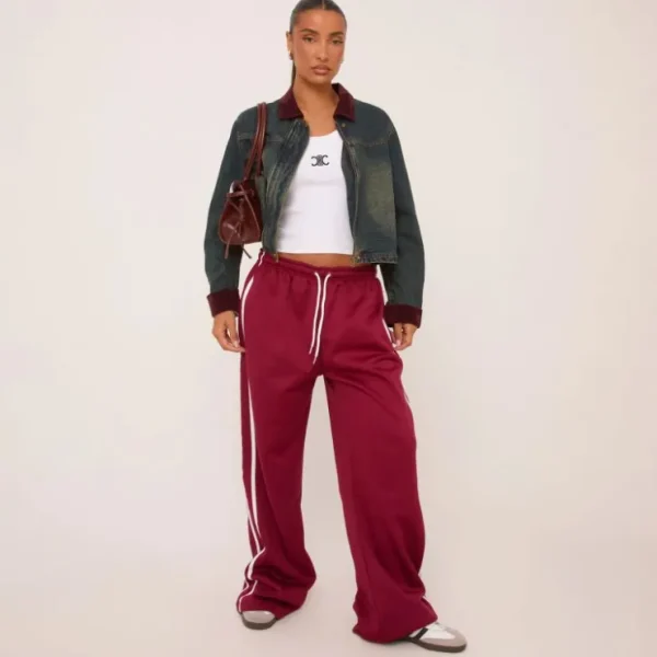 Best Sale Burgundy Trim Detail Boxy Jacket In Blue Denim Coats & Jackets | Denim