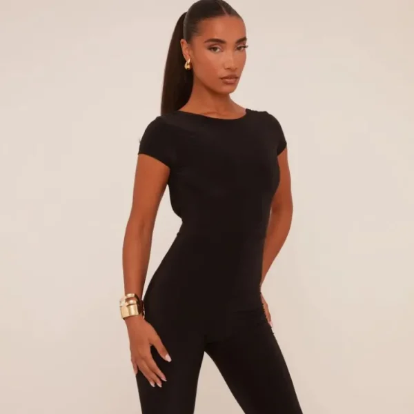 Cheap Cap Sleeve Open Back Capri Jumpsuit In Slinky Jumpsuits & Playsuits