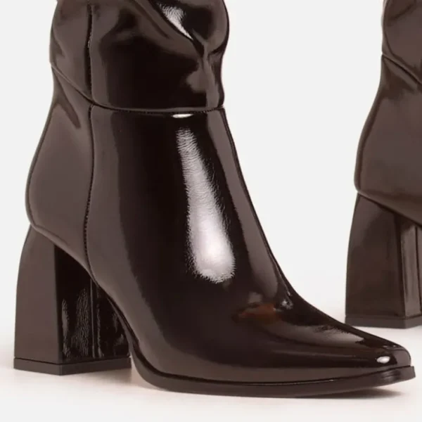 Cheap Caus Slouched Fit Pointed Square Toe Block Heel Knee High Long Boot In Black Patent Winter Boots | Biker Boots