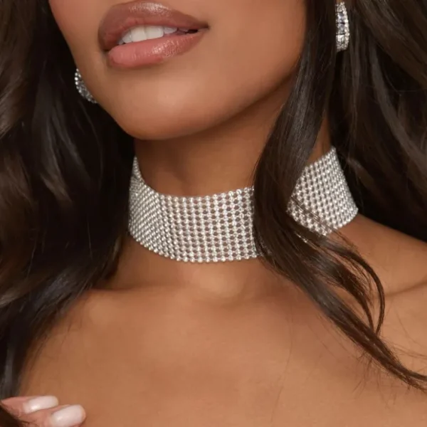 Cheap Chunky Diamante Detail Choker Necklace In Silver Jewellery | Necklaces