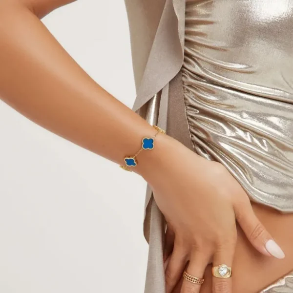 Store Clover Detail Bracelet In Dark Blue And Gold Jewellery | Anklets & Bracelets