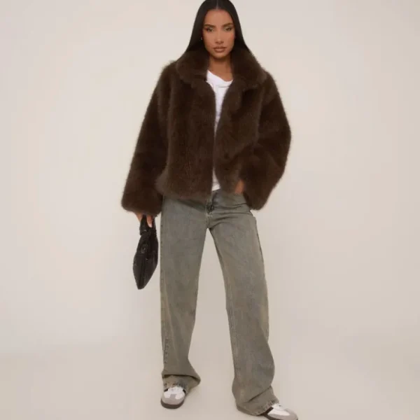 Cheap Collared Jacket In Chocolate Brown Faux Fur Coats & Jackets | Winter Outfits