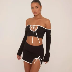 Fashion Contrast Trim Mini Skirt In Black Matching Sets | Skirts