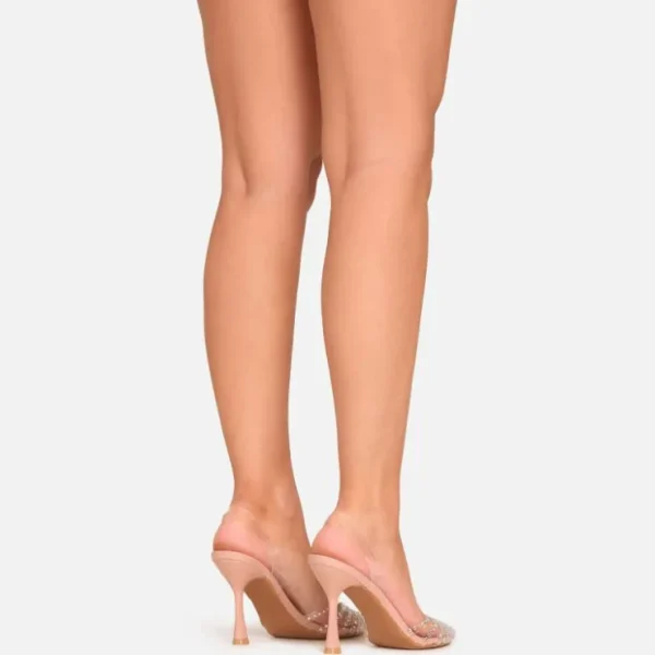 Clearance Cooper Diamante Detail Perspex Pointed Toe Slingback Court Heel In Faux Leather Party Heels | Court Heels