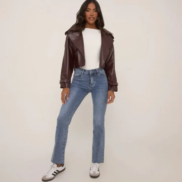 Clearance Cropped Biker Jacket In Burgundy Faux Leather Coats & Jackets | Biker Jackets