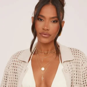 Best Cross Charm Detail Multi Chain Necklace In Gold Winter Sun | Jewellery