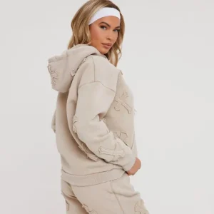 Clearance Cross Patch Detail Oversized Hoodie In Acid Wash Stone Tops | Basics