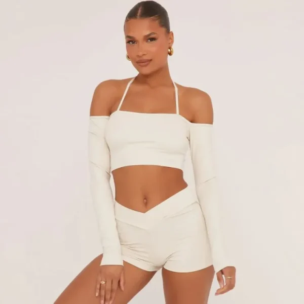 Sale Dipped Waist Super Stretch Booty Shorts In Cream Shorts | Shorts Sets
