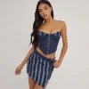 Flash Sale Distressed Detail Hook And Eye Wrap Mini Skirt In Navy Denim Denim