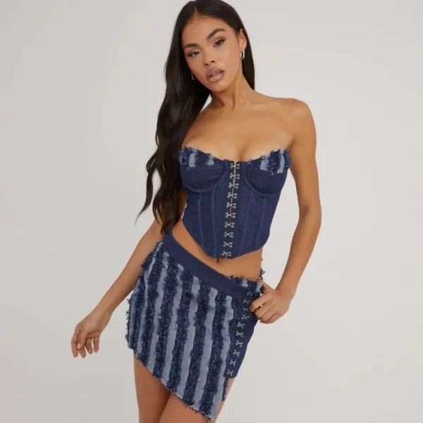 Flash Sale Distressed Detail Hook And Eye Wrap Mini Skirt In Navy Denim Denim