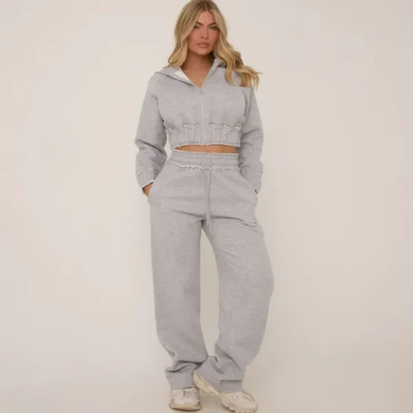Fashion Drawstring Waist Distressed Edge Straight Leg Joggers In Grey Marl Tracksuits | Sweatsuits