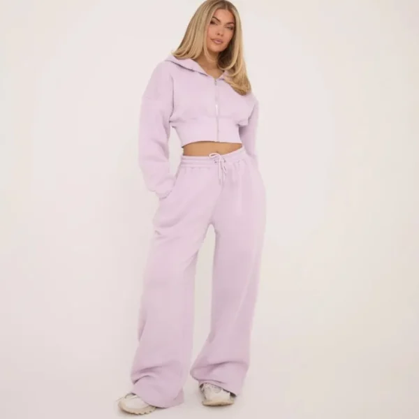 Clearance Drawstring Waist Wide Leg Joggers In Lilac Matching Sets | Loungewear