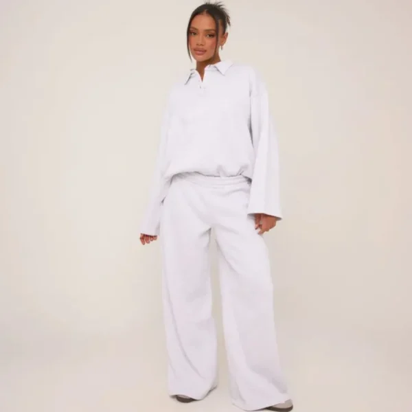 Shop Drawstring Waist Wide Leg Joggers In Grey Marl Tracksuits | Sweatsuits
