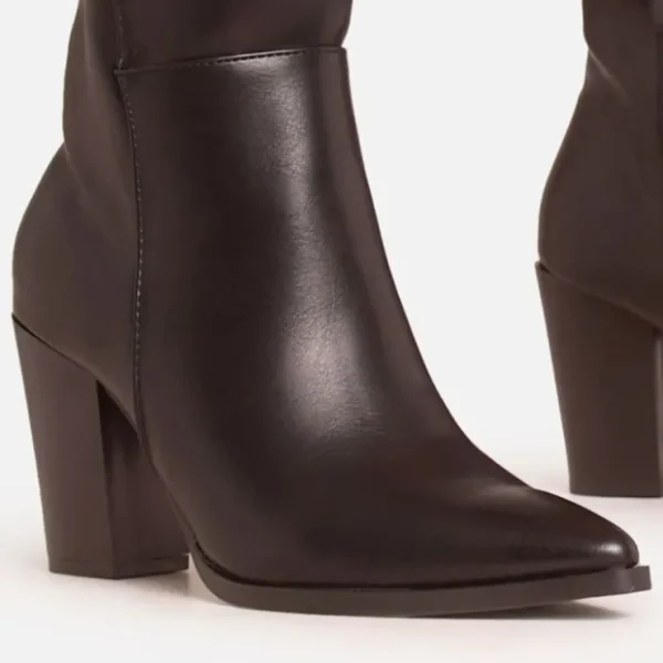 Hot Drea Pointed Toe Slouched Fit Block Heel Knee High Long Boot In Faux Leather Winter Boots | Biker Boots