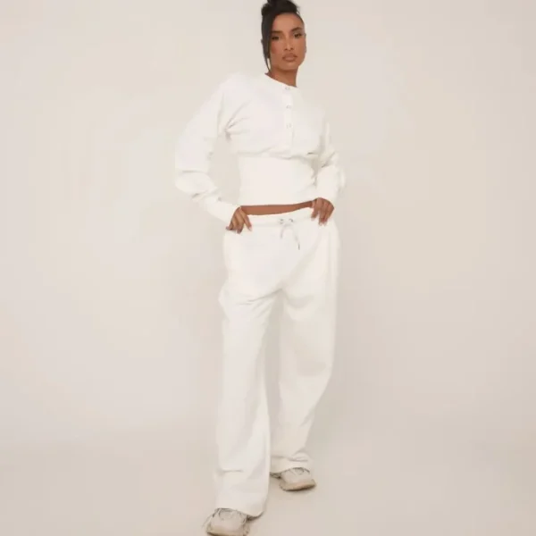 Discount Elasticated Waist Wide Leg Joggers In Cream Basics | Basics