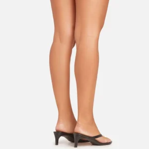 Best Sale Elevate Thong Strap Kitten Heel Mule In Faux Leather Party Heels | Heeled Mules