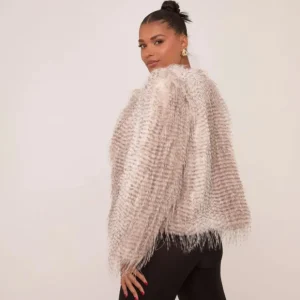 Fashion Faux Feather Fur Coat In Grey Coats & Jackets | Faux Fur Jackets