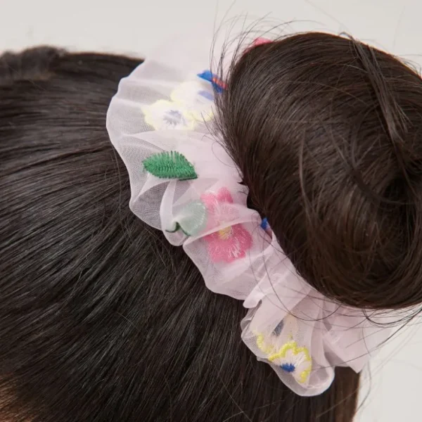 Cheap Floral Embroidered Detail Hair Scrunchie In Mesh Hair Accessories