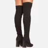 Clearance Forest Block Heel Thigh High Long Sock Boot In Knit Chunky Boots | High Heel Boots