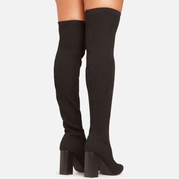 Clearance Forest Block Heel Thigh High Long Sock Boot In Knit Chunky Boots | High Heel Boots