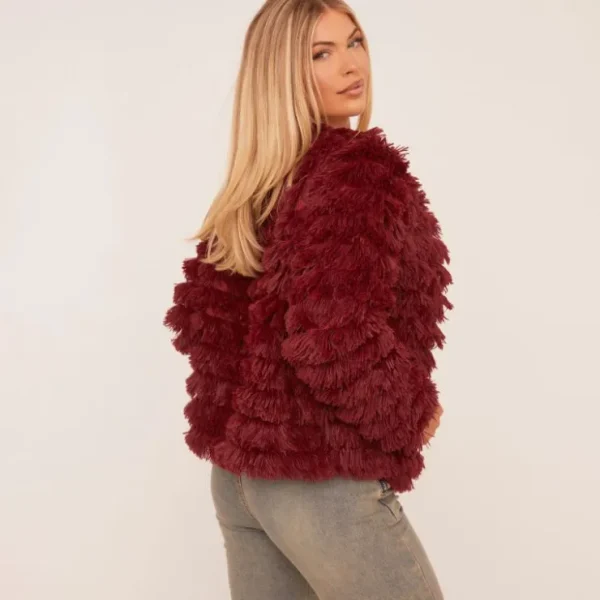 Shop Fringed Cardigan In Burgundy Knit Coats & Jackets | Knitted Cardigans