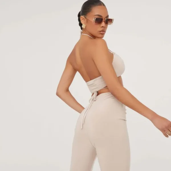 Sale Halterneck Ruched Detail Bralet In Stone Crop Tops | Halter Neck Tops