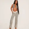 Clearance Halterneck Triangle Bralet In Black And Beige Stripe Crochet Knit Knitted Trouser Co-Ords