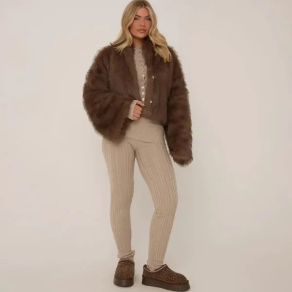 Fashion High Neck Collar Flared Sleeve Coat In Faux Fur Coats & Jackets | Faux Fur Jackets