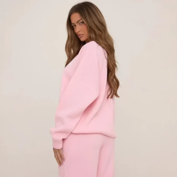 Outlet High Neck Oversized Contrast Swirl Detail Sweatshirt In Pink Knit Tops | Knitwear