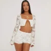Cheap High Waist Booty Shorts In Cream Textured Lace Shorts
