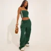 Discount High Waist Contrast Stripe Detail Wide Leg Joggers In Forest Green Loungewear | Loungewear