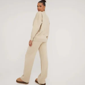 Store High Waist Contrast Swirl Detail Wide Leg Joggers In Stone Knit Knitwear | Knitwear